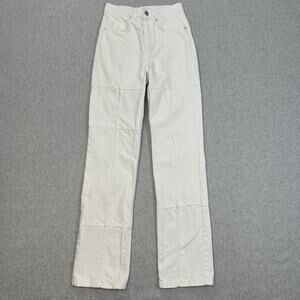 Zara Jeans WMNS 2 White Denim Straight Leg High Rise Patchwork Work Pants Casual